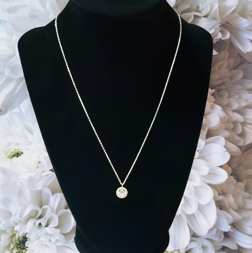 Sterling Silver CZ Round Pendant Necklace